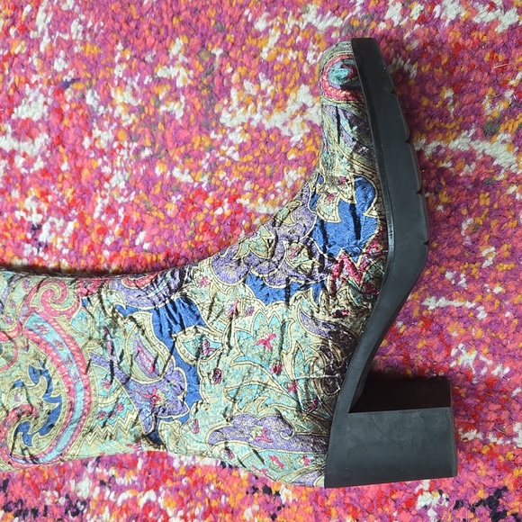 SOLD Velvet Metallic Paisley Gogo Boots Retro Vintage 90s 70s Style Toni Pons - Picture 4 of 12